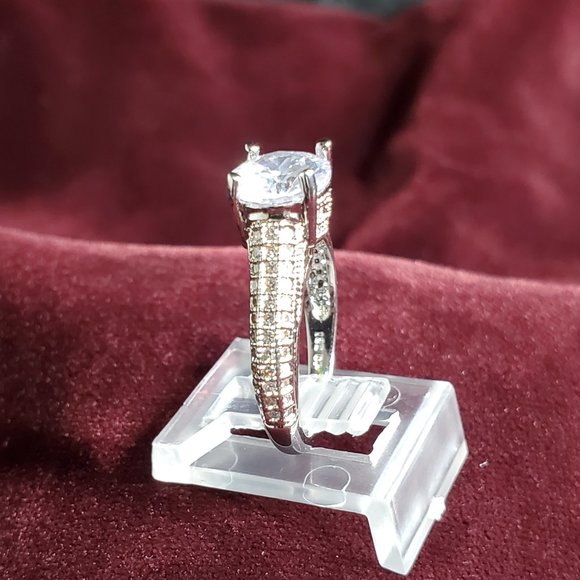 Xena Engagement Ring - 18K Platinum Plated Copper - Pave CZ- Crown Setting. - Picture 8 of 16